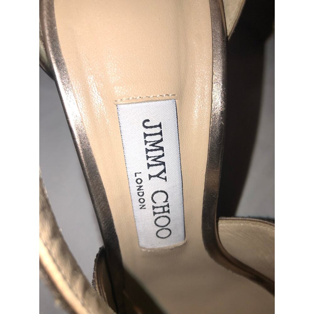 Jimmy Choo Emily Gold Glitter Sandals Strappy Heel 38.5 US 8.5 Criss Cross Heels - Picture 6 of 12